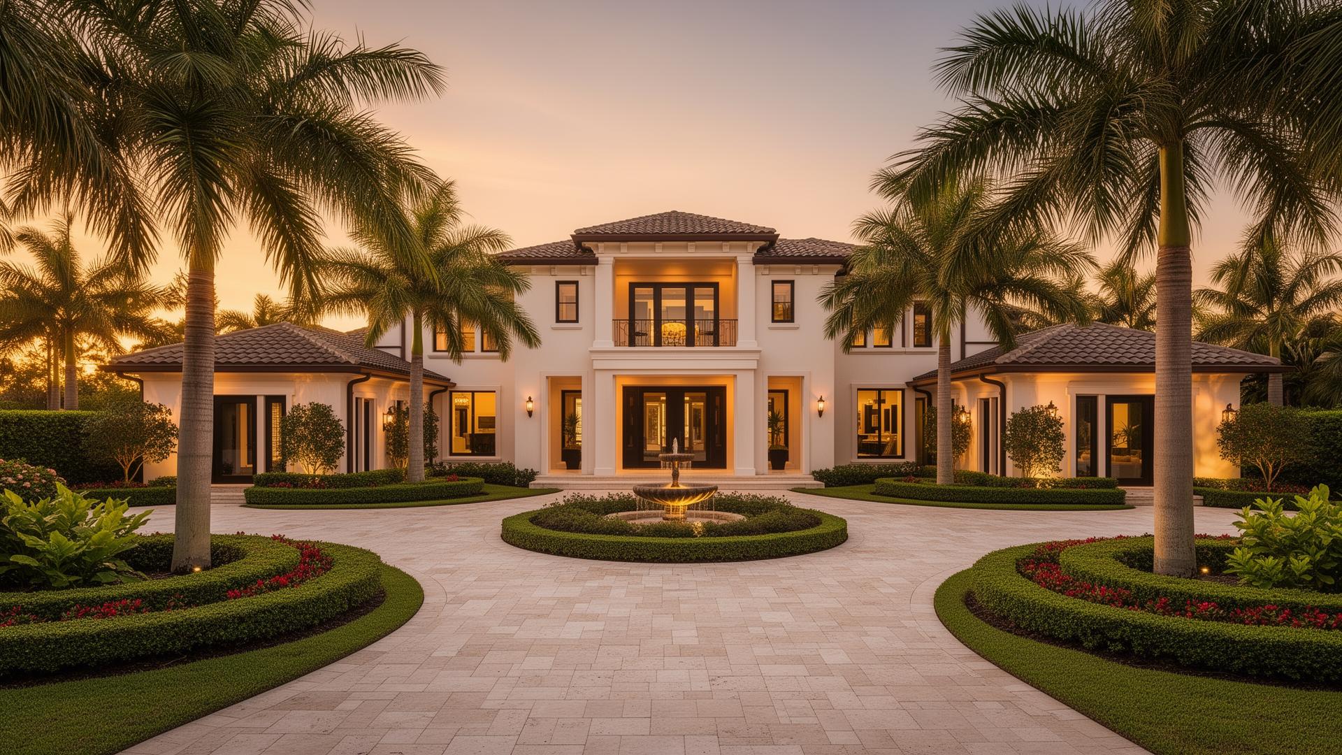Featured Naples luxury estate exterior at golden hour